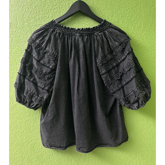 Rails Amity Acid Wash Cotton Puff-Sleeve Blouse Size M - Picture 5 of 9
